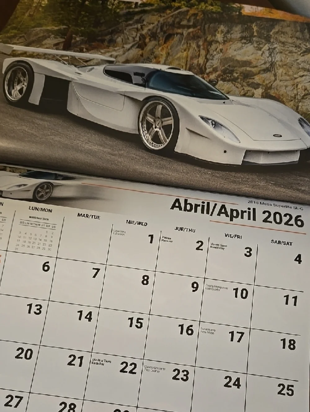 Exotic Car Calendar 2026 spanish American Colorful